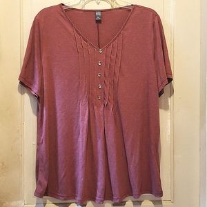 NEW EMERY ROSE Plus Button Front Pleated Short Sleeve Tee Size 2XL (16)